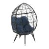 COOLMORE Outdoor Patio Wicker Egg Chair Indoor Basket Wicker Chair with Navy Cusion for Backyard Poolside