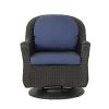 Linsten Outdoor Wicker Swivel Club Chairs with Water Resistant Cushions Dark Brown+Navy Blue (set of 2)