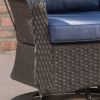 Linsten Outdoor Wicker Swivel Club Chairs with Water Resistant Cushions Dark Brown+Navy Blue (set of 2)