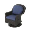 Linsten Outdoor Wicker Swivel Club Chairs with Water Resistant Cushions Dark Brown+Navy Blue (set of 2)
