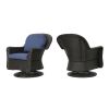 Linsten Outdoor Wicker Swivel Club Chairs with Water Resistant Cushions Dark Brown+Navy Blue (set of 2)