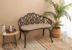 Outdoor Patio Bench; Garden Bench with Cushion All-Weather Cast Aluminum Extra Loveseat for Lawn Front Porch Path Yard Decor Deck Furniture Black