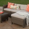 Lorita Outdoor 5-piece Brown Wicker Sectional Sofa Set with Beige Cushions