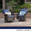 Linsten Outdoor Wicker Swivel Club Chairs with Water Resistant Cushions Dark Brown+Navy Blue (set of 2)
