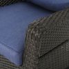 Linsten Outdoor Wicker Swivel Club Chairs with Water Resistant Cushions Dark Brown+Navy Blue (set of 2)