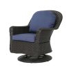 Linsten Outdoor Wicker Swivel Club Chairs with Water Resistant Cushions Dark Brown+Navy Blue (set of 2)