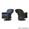 Linsten Outdoor Wicker Swivel Club Chairs with Water Resistant Cushions Dark Brown+Navy Blue (set of 2)