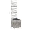 vidaXL Trellis Raised Bed with 1 Pot 11.8"x11.8"x42.1" Poly Rattan Gray