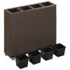 vidaXL Garden Raised Bed with 4 Pots 31.5"x8.7"x31.1" Poly Rattan Brown