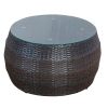 4-Piece Patio Furniture Sets; Outdoor Half-Moon Sectional Furniture Wicker Sofa Set with Two Pillows and Coffee Table; Blue Cushions+Brown Wicker