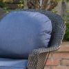 Linsten Outdoor Wicker Swivel Club Chairs with Water Resistant Cushions Dark Brown+Navy Blue (set of 2)