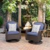Linsten Outdoor Wicker Swivel Club Chairs with Water Resistant Cushions Dark Brown+Navy Blue (set of 2)