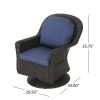 Linsten Outdoor Wicker Swivel Club Chairs with Water Resistant Cushions Dark Brown+Navy Blue (set of 2)
