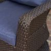 Linsten Outdoor Wicker Swivel Club Chairs with Water Resistant Cushions Dark Brown+Navy Blue (set of 2)
