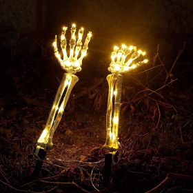2pcs Solar Halloween Decorations Light, 2 Pack Lighted Skeleton Arms Hand Stakes, 40 LED Lights, Light Up Figurine Holiday Party Indoor Outdoor Decor (quantity: 2 Pack, Color: Warm Color)