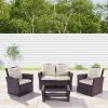 4 Pieces Outdoor Patio Furniture Sets Garden Rattan Chair Wicker Set;  Poolside Lawn Chairs with Tempered Glass Coffee Table Porch Furniture