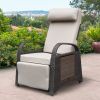 Outdoor Wicker Recliner with Flip Table;  Adjustable Push Back Rattan Reclining Lounge Chair with Footrest