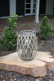 Perfect Patio Garden Decor Simple Yet Elegant Square Willow Lantern (Color: Grey, size: 10.5"d x 16"t)