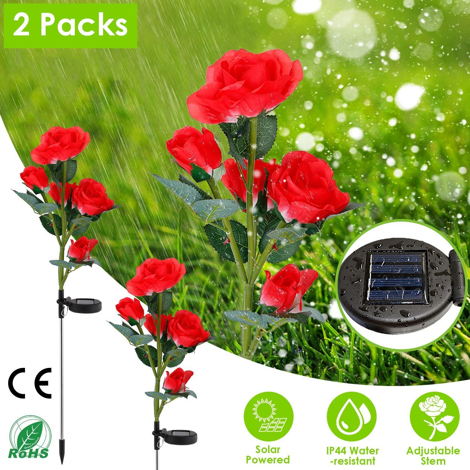 2Pcs Solar Powered Lights Outdoor Rose Flower LED Decorative Lamp Water Resistant Pathway Stake Lights 2Pcs Solar Powered Lights Outdoor Rose Flower LED Decorative Lamp Water Resistant Pathway Stake Lights