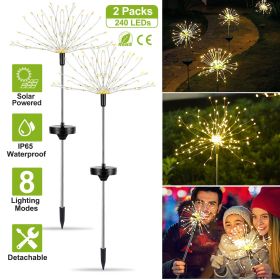 2Pcs Solar Powered Starburst Lights 240 LEDs Firework Lamp Garden Path Decor Lights (Light color: Warm)