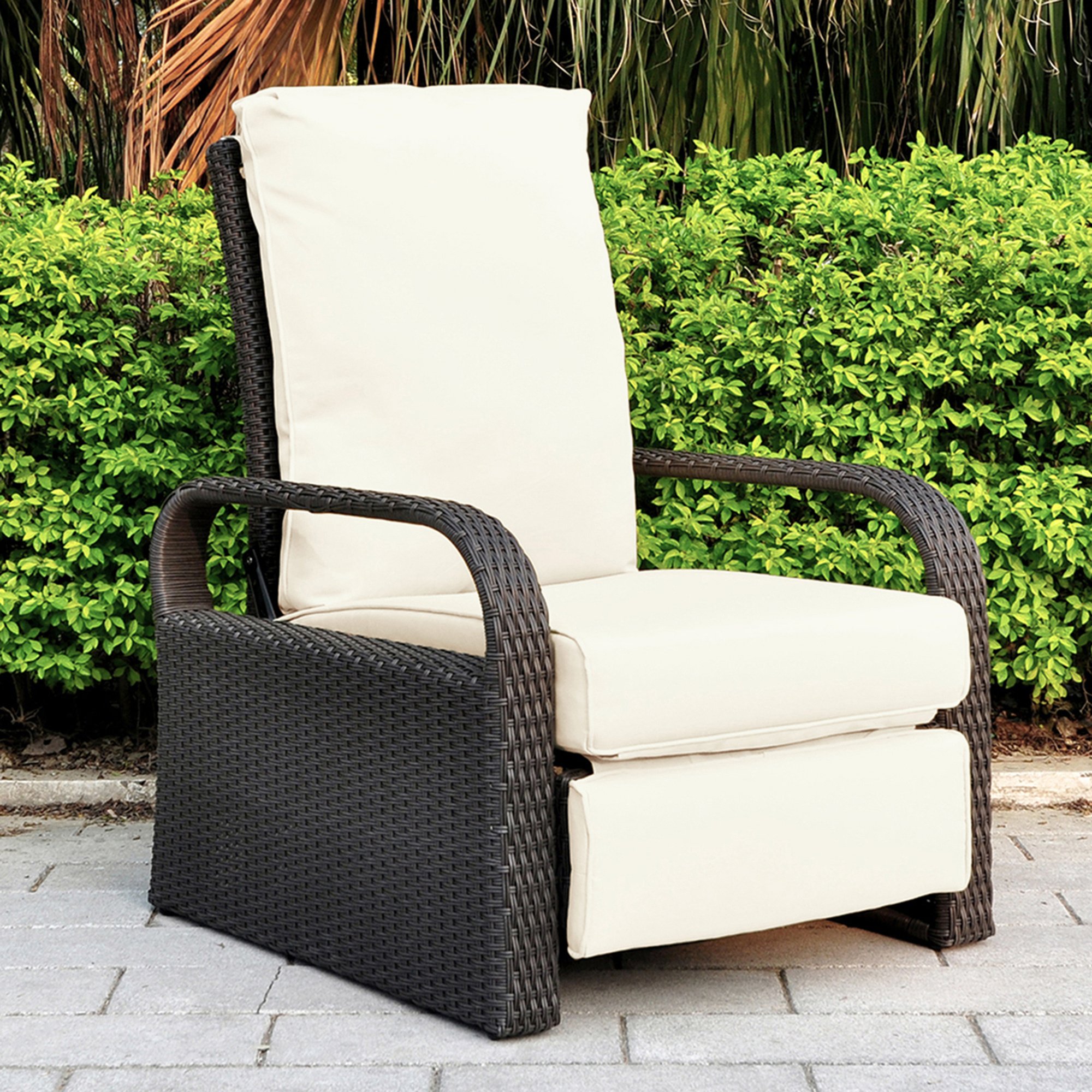 Outdoor Recliner Chair; Automatic Adjustable Wicker Lounge Recliner Chair with 5.12'' Thicken Cushion Outdoor Recliner Chair; Automatic Adjustable Wicker Lounge Recliner Chair with 5.12'' Thicken Cushion