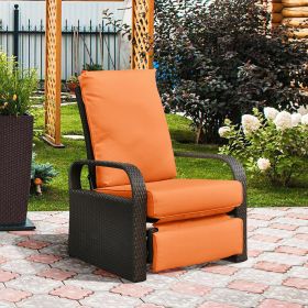 Outdoor Recliner Chair;  Automatic Adjustable Wicker Lounge Recliner Chair with 5.12'' Thicken Cushion (Material: Brown Wicker, Color: Orange)
