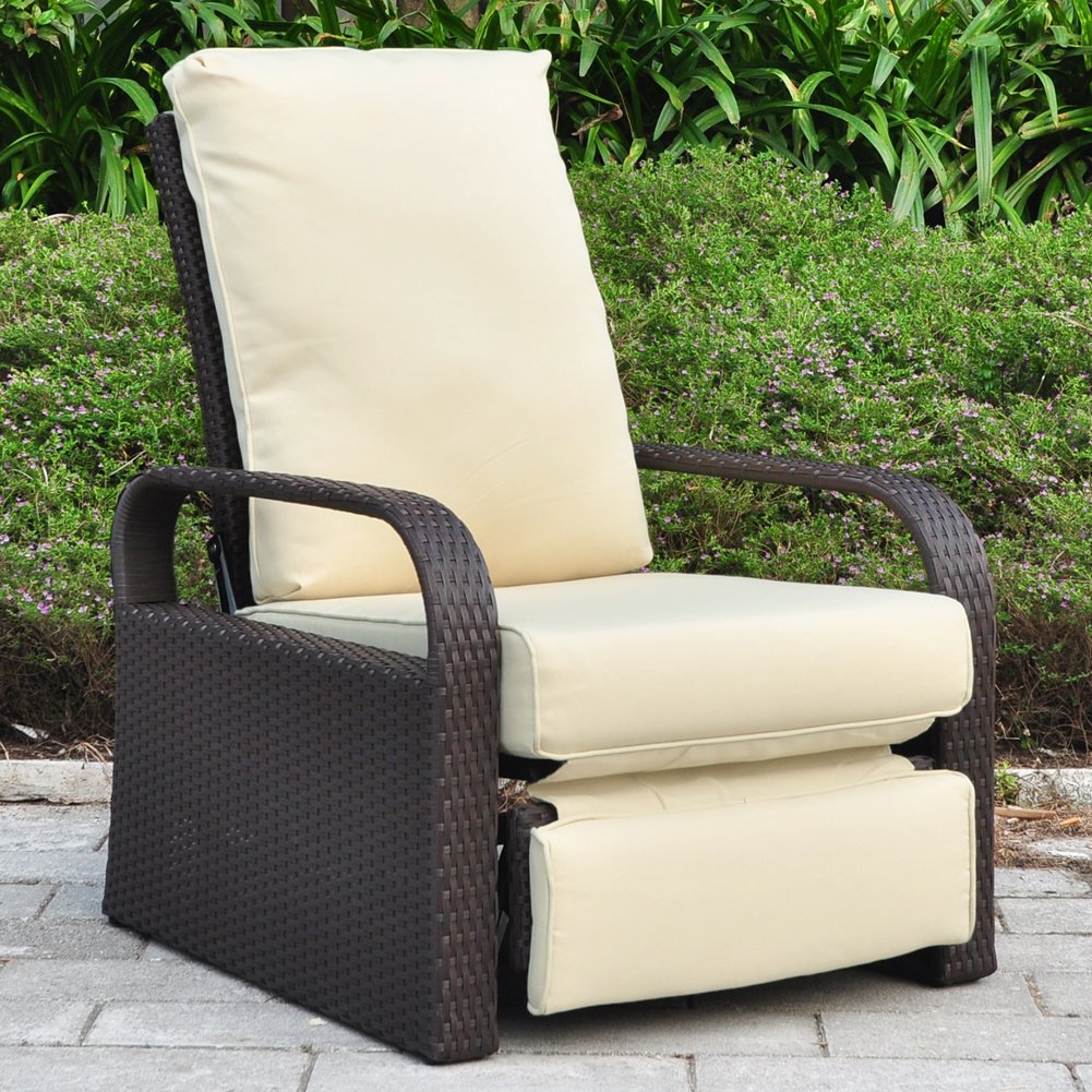 Outdoor Recliner Chair; Automatic Adjustable Wicker Lounge Recliner Chair with 5.12'' Thicken Cushion Outdoor Recliner Chair; Automatic Adjustable Wicker Lounge Recliner Chair with 5.12'' Thicken Cushion