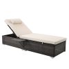 Outdoor PE Wicker Chaise Lounge - 2 Piece Patio Brown Rattan Reclining Chair Furniture Set Beach Pool Adjustable Backrest Recliners with Side Table an