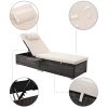 Outdoor PE Wicker Chaise Lounge - 2 Piece Patio Brown Rattan Reclining Chair Furniture Set Beach Pool Adjustable Backrest Recliners with Side Table an