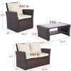 4 Pieces Outdoor Patio Furniture Sets Garden Rattan Chair Wicker Set;  Poolside Lawn Chairs with Tempered Glass Coffee Table Porch Furniture