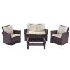 4 Pieces Outdoor Patio Furniture Sets Garden Rattan Chair Wicker Set;  Poolside Lawn Chairs with Tempered Glass Coffee Table Porch Furniture