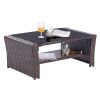 4 Pieces Outdoor Patio Furniture Sets Garden Rattan Chair Wicker Set;  Poolside Lawn Chairs with Tempered Glass Coffee Table Porch Furniture