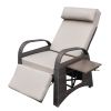 Outdoor Wicker Recliner with Flip Table;  Adjustable Push Back Rattan Reclining Lounge Chair with Footrest