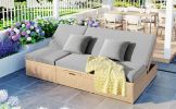 Outdoor Double Sunbed;  Wicker Rattan Patio Reclining Chairs with Adjustable Backrest and Seat;  Conversational Set for 2 Person