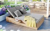 Outdoor Double Sunbed;  Wicker Rattan Patio Reclining Chairs with Adjustable Backrest and Seat;  Conversational Set for 2 Person