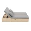 Outdoor Double Sunbed;  Wicker Rattan Patio Reclining Chairs with Adjustable Backrest and Seat;  Conversational Set for 2 Person