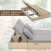 Outdoor Double Sunbed;  Wicker Rattan Patio Reclining Chairs with Adjustable Backrest and Seat;  Conversational Set for 2 Person