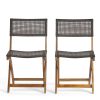 Truda Outdoor Acacia Wood Wicker Foldable Bistro Set with Chairs and Table