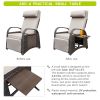Outdoor Wicker Recliner with Flip Table;  Adjustable Push Back Rattan Reclining Lounge Chair with Footrest