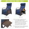 Outdoor Wicker Recliner with Flip Table;  Adjustable Push Back Rattan Reclining Lounge Chair with Footrest