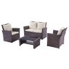 4 Pieces Outdoor Patio Furniture Sets Garden Rattan Chair Wicker Set;  Poolside Lawn Chairs with Tempered Glass Coffee Table Porch Furniture