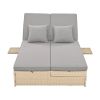 Outdoor Double Sunbed; Wicker Rattan Patio Reclining Chairs with Adjustable Backrest and Seat; Conversational Set for 2 Person