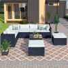 9-piece Outdoor Patio PE Wicker Rattan conversation Sectional Sofa sets with 3 sofa, 3 corner sofa, 2 ottomans, and 1 glass coffee table, removable so