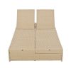 Outdoor Double Sunbed;  Wicker Rattan Patio Reclining Chairs with Adjustable Backrest and Seat;  Conversational Set for 2 Person