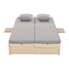 Outdoor Double Sunbed;  Wicker Rattan Patio Reclining Chairs with Adjustable Backrest and Seat;  Conversational Set for 2 Person