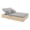 Outdoor Double Sunbed;  Wicker Rattan Patio Reclining Chairs with Adjustable Backrest and Seat;  Conversational Set for 2 Person